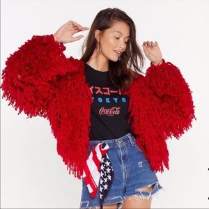 Nasty gal red shaggy sweater/cardigan